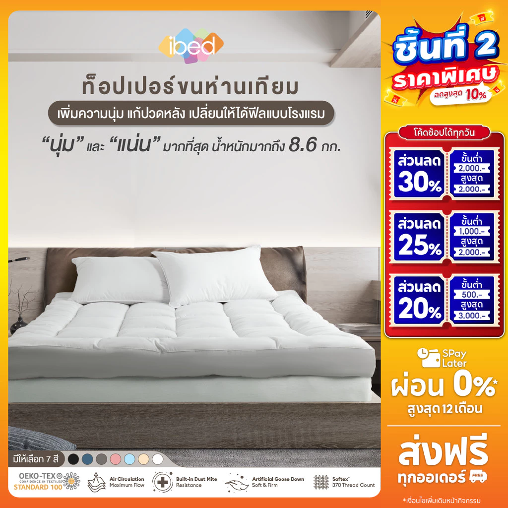 ibed Topper ท็อปเปอร์รุ่นนุ่มแน่นและรุ่น Extra ขนห่านเทียม กันไรฝุ่น (สีSnow+Onyx+Drizzle)