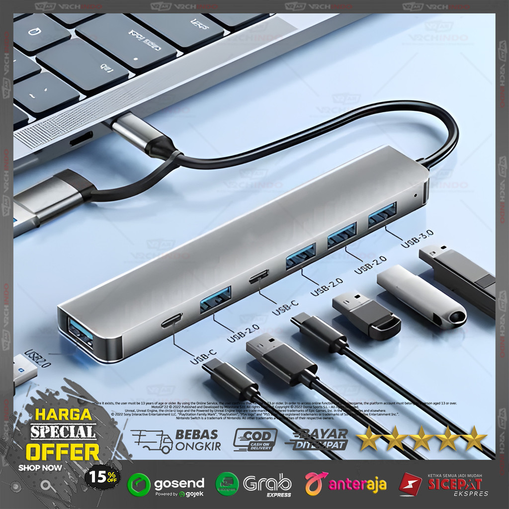 USB C Hub 7 พอร์ต / USB Hub 7 in 1 Multiport สําหรับแล็ปท็อปพีซีพร้อมการถ่ายโอนข้อมูลอย่างรวดเร็ว