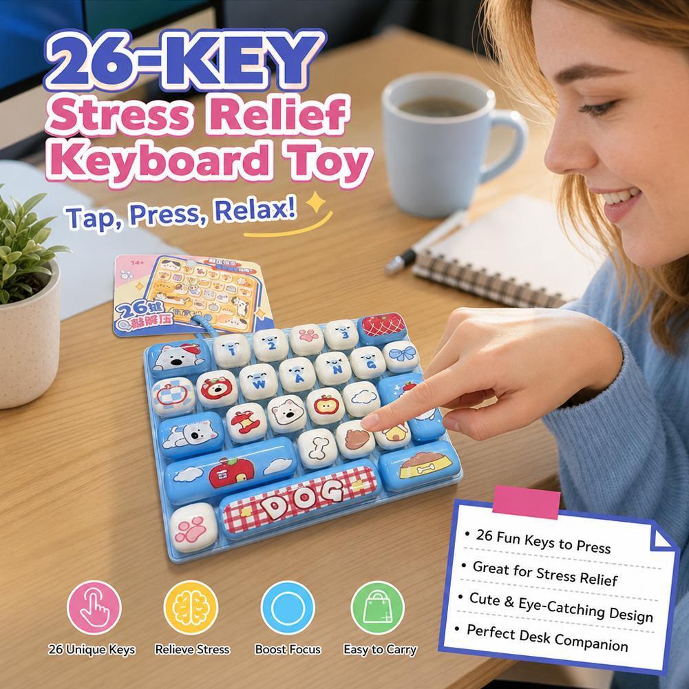 26 Key คีย์บอร์ด Clicker พวงกุญแจสําหรับความเครียดบรรเทา Fidget ของเล่นแบบพกพากระเป๋าจี้ D0d3