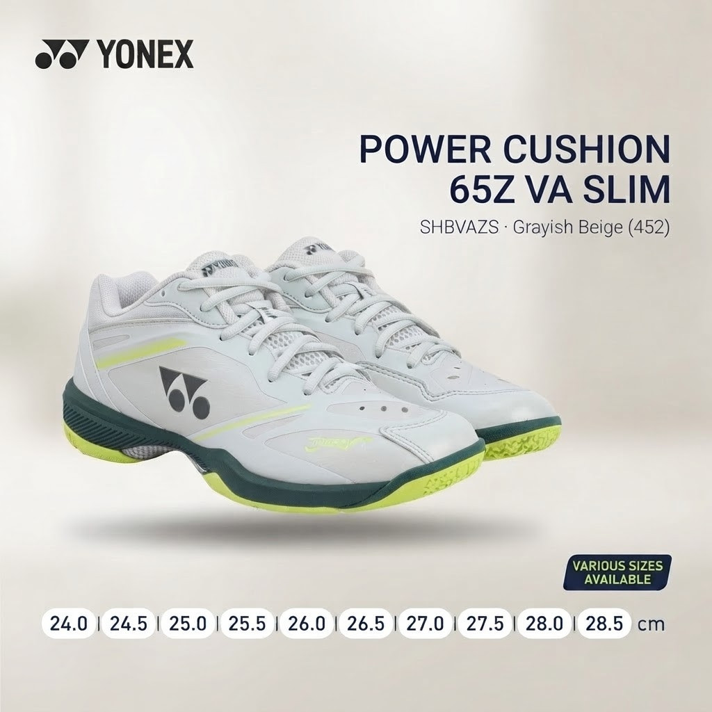 YONEX Power Cushion 65Z VA Slim SHBVAZS in Grayish Beige (452) - Various Sizes Available