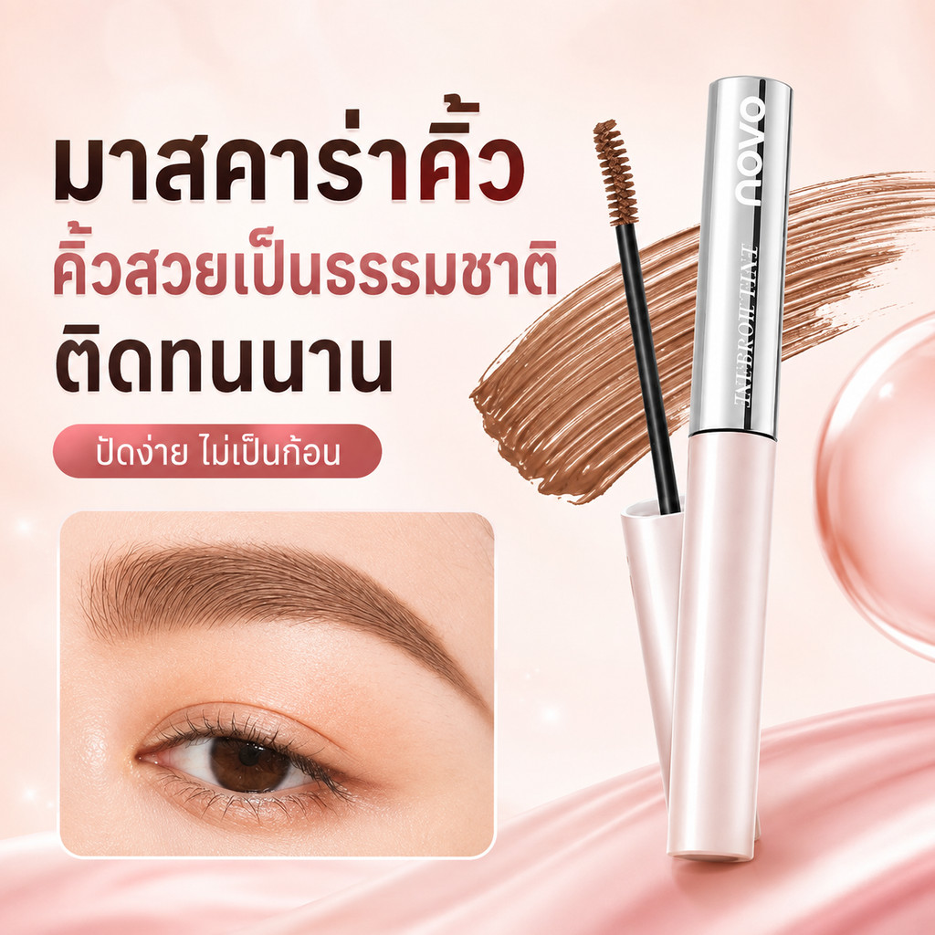 🔥พร้อมส่ง🔥 NOVO มาสคาร่าคิ้วเนื้อแมตต์ คิ้วฟุ้งธรรมชาติ เส้นคิ้วเรียงสวย กันน้ำ กันเหงื่อ ติดทนนาน ไ