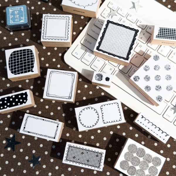 AGU Dot Stamp Series หนังยาง Beech แสตมป์ไม้คู่มือแสตมป์น่ารัก Punch Card บันทึกประจําวัน