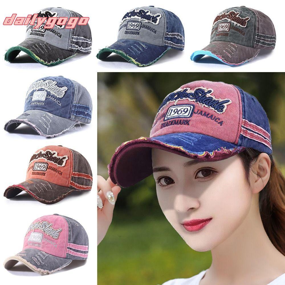 IFFINE Distressed Faded Cap Vintage WASHED DENIM แฟชั่นเบสบอลหมวก
