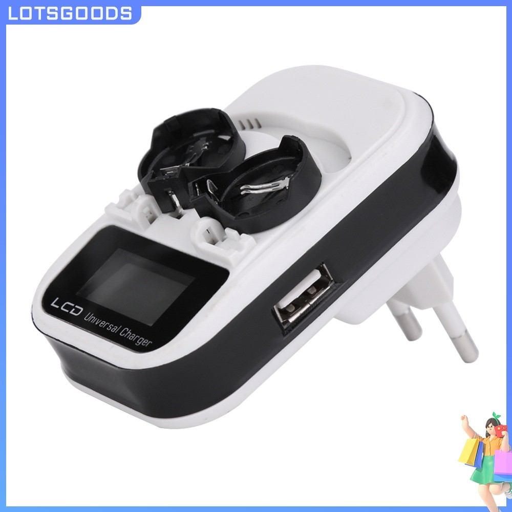 [จัดส่งในพื้นที่] เครื่องชาร์จแบตเตอรี่ปุ่ม 3.6V แบตเตอรี่ปุ่ม LCD แบบชาร์จไฟได้ปลั๊ก EU สําหรับ LIR