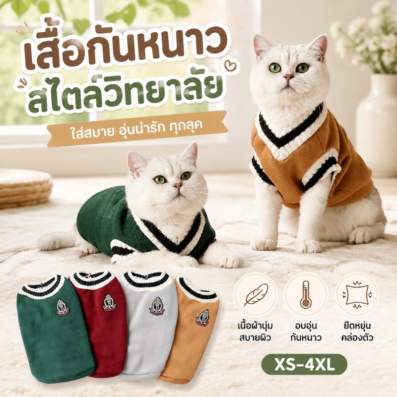 COD เสื้อสัตว์เลี้ยง ใส่สบาย ระบายอากาศดี XS-4XL ผ้าฝ้าย แฟชั่นฤดูร้อน สำหรับสุนัขและแมว