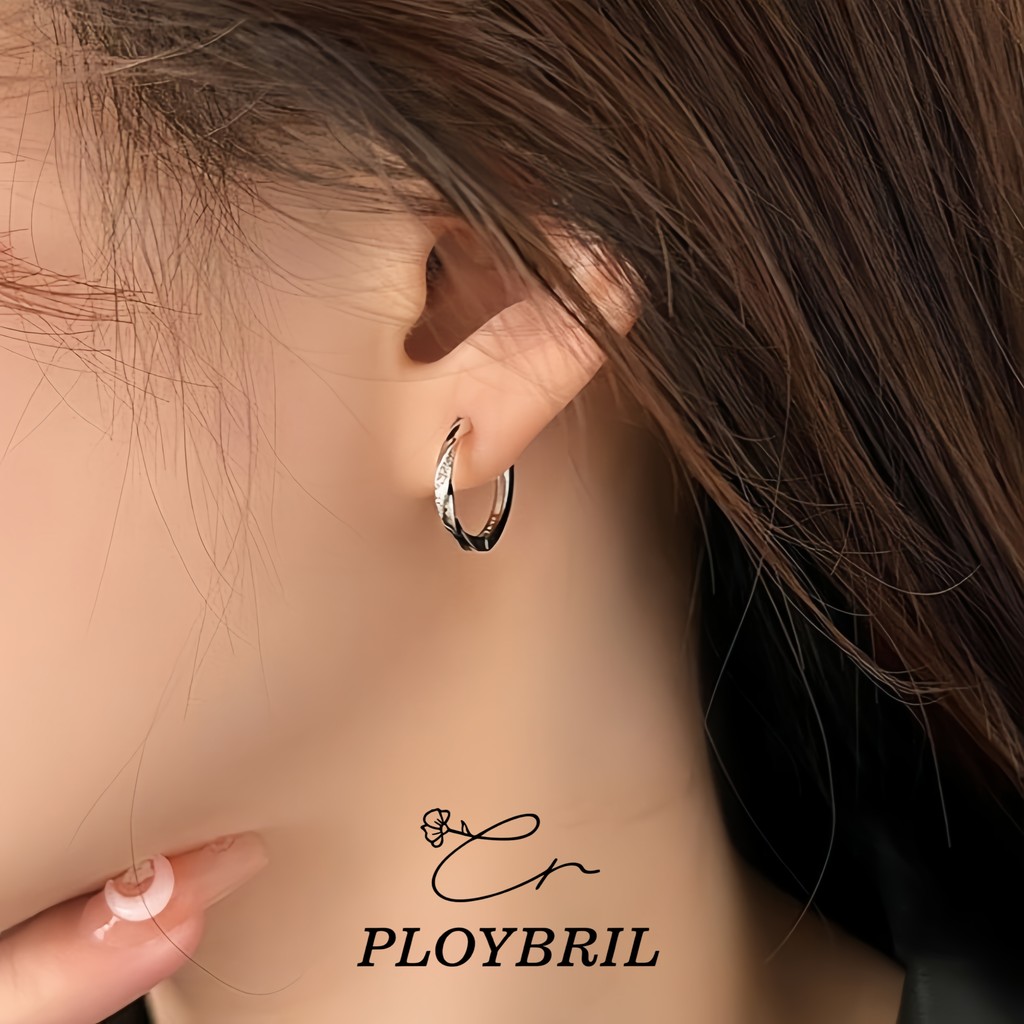 PLOYBRIL ต่างหูเงินแท้ S925 เงาสวย หรูหรา ไม่แพ้ ผิวแพ้ง่าย ใส่ทำงาน เป๊ะปัง E056