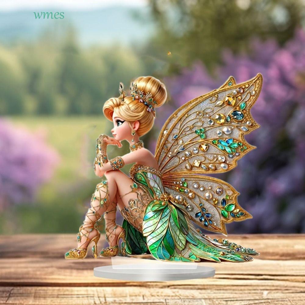 WMES1ZA อะคริลิครูปปั้นนางฟ้าเครื่องประดับ, Elves 2D แบน Fairy Figurine, ของขวัญเด็กฐานปีกสาวกันน้ํา