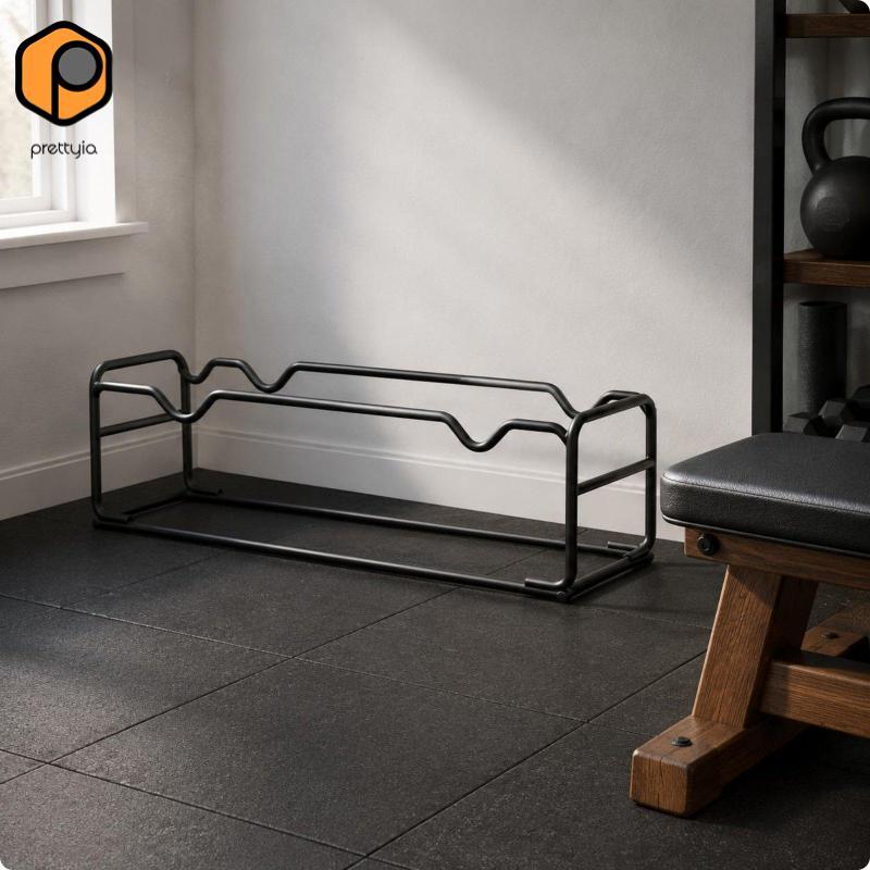 Prettyia Barbell และ Dumbbell Rack ง่ายต่อการจัดระเบียบ Dumbbell Storage Rack แผ่นยาง