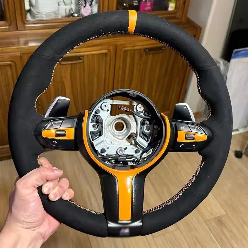 หนังนิ่มสีดําคาร์บอนไฟเบอร์พวงมาลัยรถ Braid สําหรับ BMW M2 M3 F80 F82 M4 M5 F12 F13 M6 F85 F87 X5 X6
