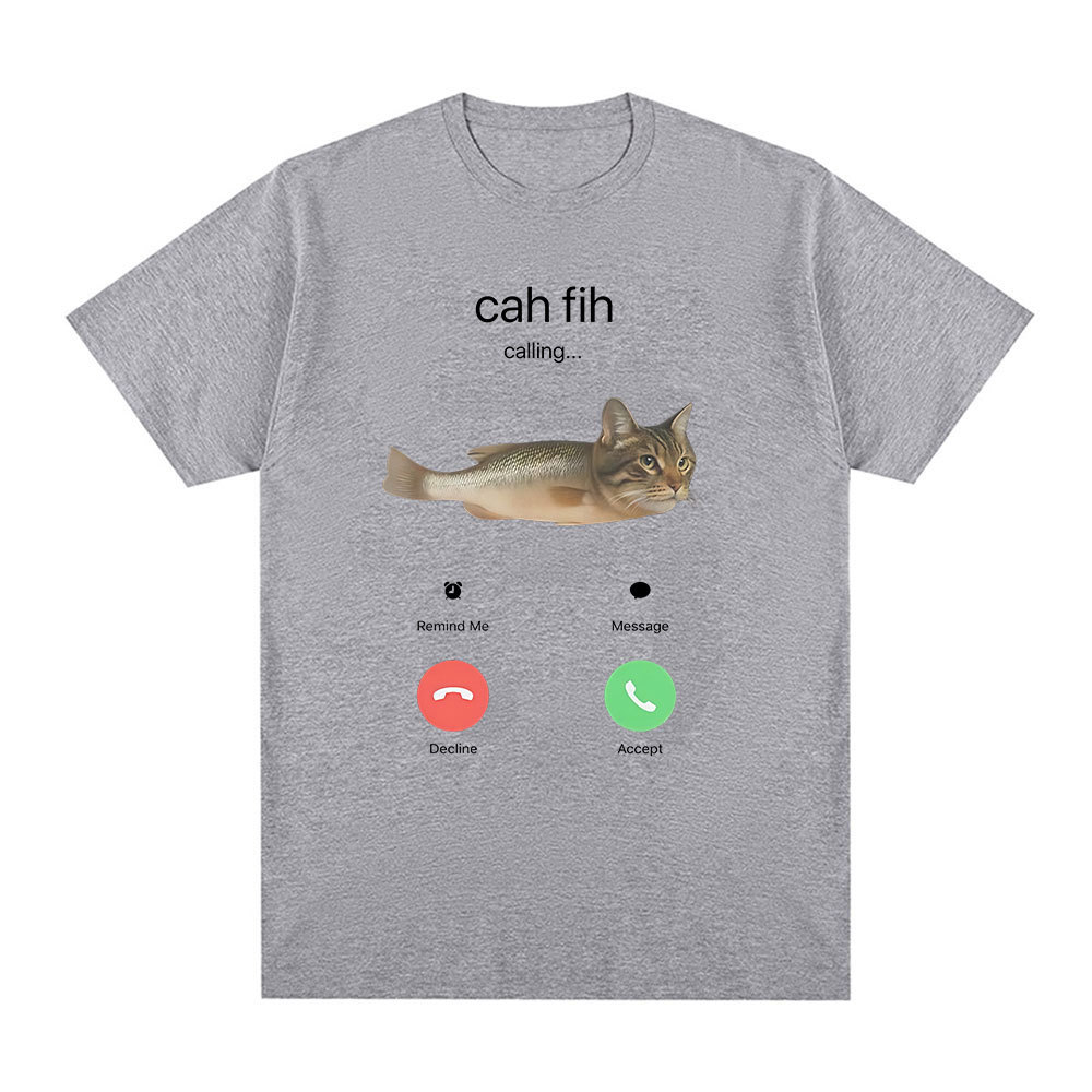 Cah Fih Meme T-Shirt Funny Calling Cat Fish Hybrid Meme T Shirt Absurd Humor Internet Culture Gift V