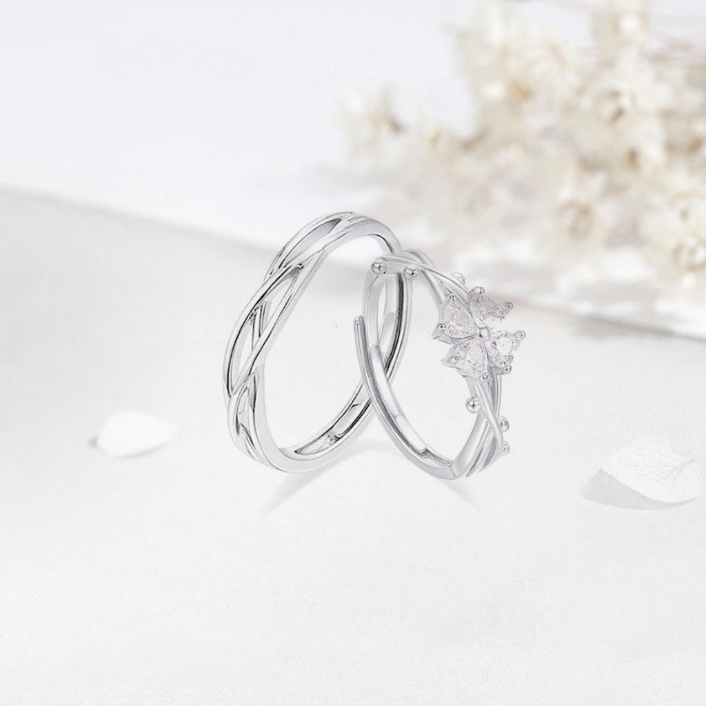 S999 Thorn Four-Leaf Clover แหวนเงินแท้หญิงสไตล์ใหม่ Niche Feel Light Luxury Index Finger แหวนเปิด A
