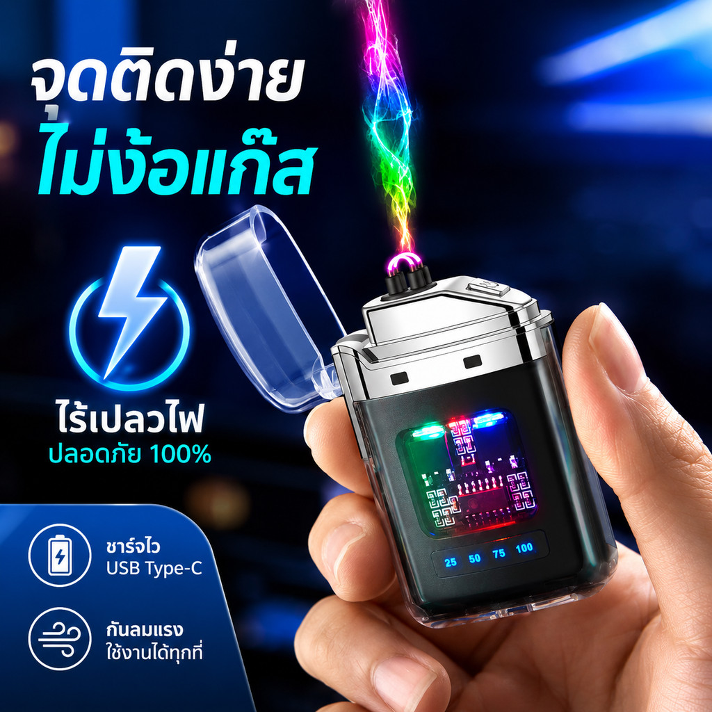 XH207 ไฟแช็คไฟฟ้า กันน้ำ กันลม พร้อมไฟฉายแรงสูงในตัว ไฟแช็ค Type-c ไฟแช็คชาร์จได้ กันน้ำ ไร้สาย