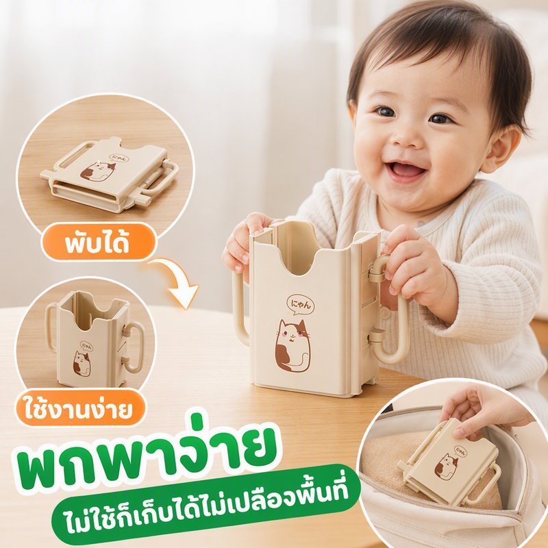 COD แท่นวางถ้วยป้องกันการบีบของกล่องนม พร้อมที่จับ ปรับได้ ทำความสะอาดง่าย เหมาะสำหรับทารก เด็ก / ของขวัญวันเปิดเทอม