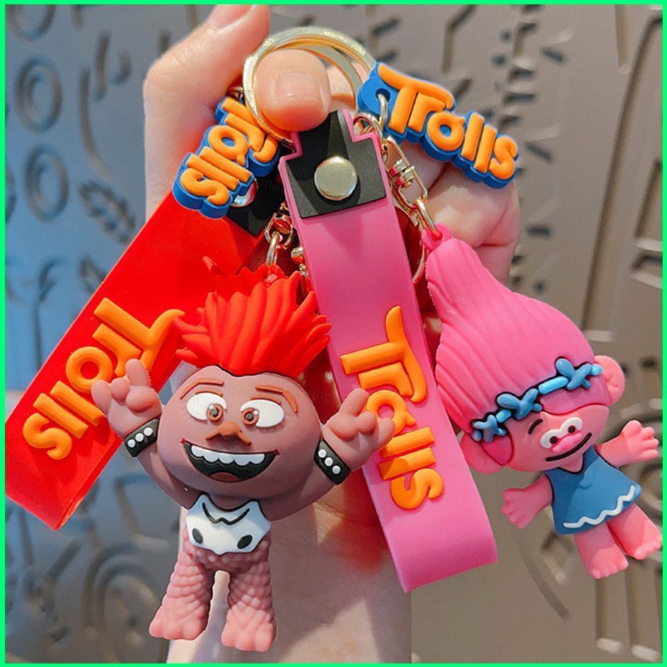 Trolls การ์ตูนน่ารักพวงกุญแจ Branch Poppy Tiny Diamond DJ Suki จี้ห้อยกระเป๋า Biggie พวงกุญแจ