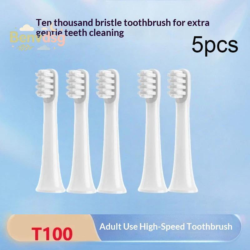 [Benvdsg-t] T100 Sonic แปรงสีฟันไฟฟ้าเปลี่ยนหัว 5 ชิ้นขนแปรงนุ่มสําหรับกําจัดโล่ลึกใช้ในบ้าน