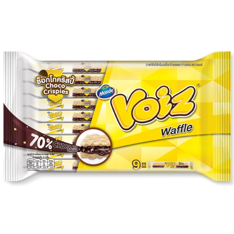 วอยซ์วาฟเฟิลไส้ครีมรสช็อกโกแลตและข้าวพอง 189กรัม Voiz Waffle Chocolate 189g [หมายเลขบาร์โค้ด 8858279002667]