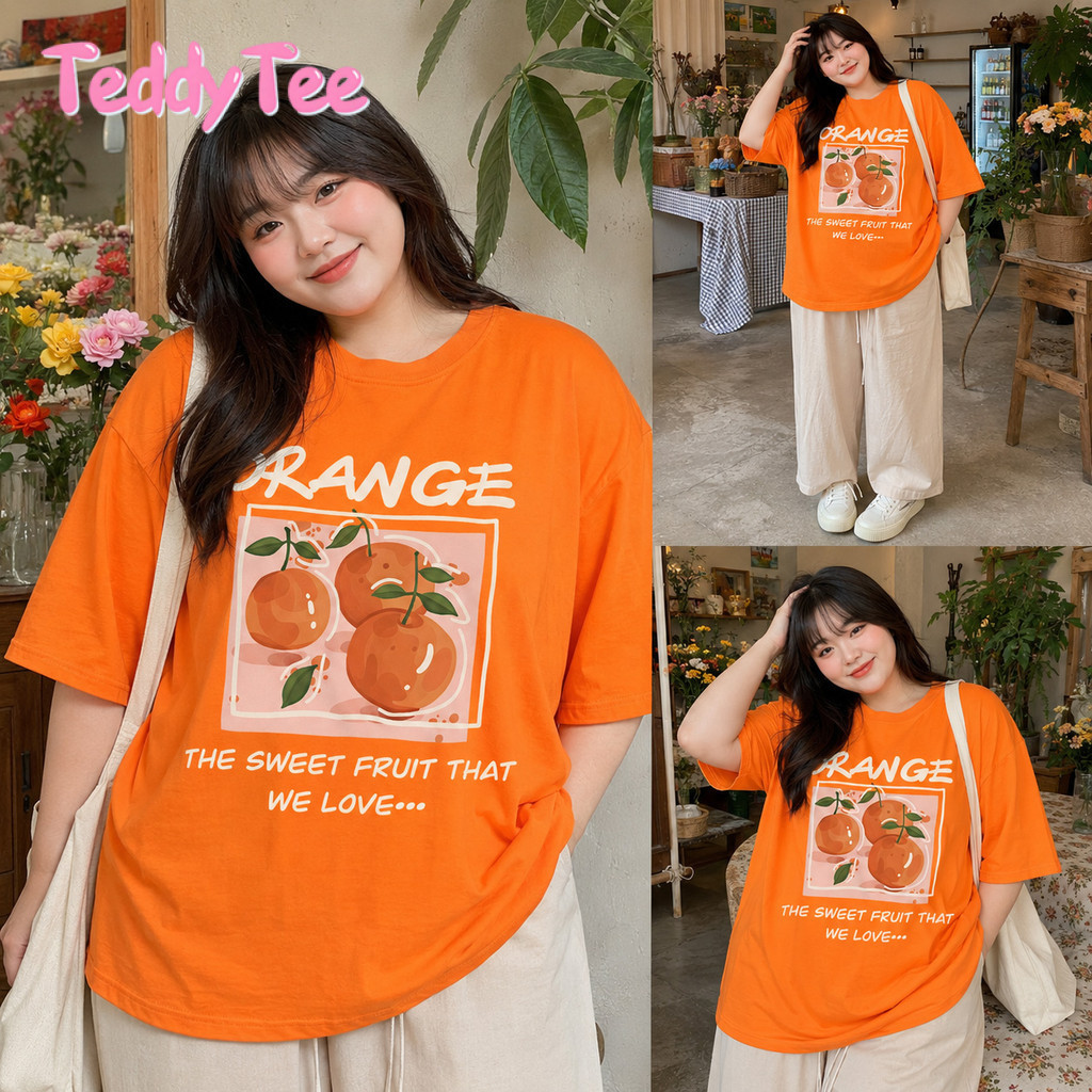 TeddyTee เสื้อยืด oversize ผ้าคอตตอน100% เสื้อน่ารัก เสื้อสาวอวบ พลัสไซส์ โคตรนุ่ม "ORANGE"【COD】