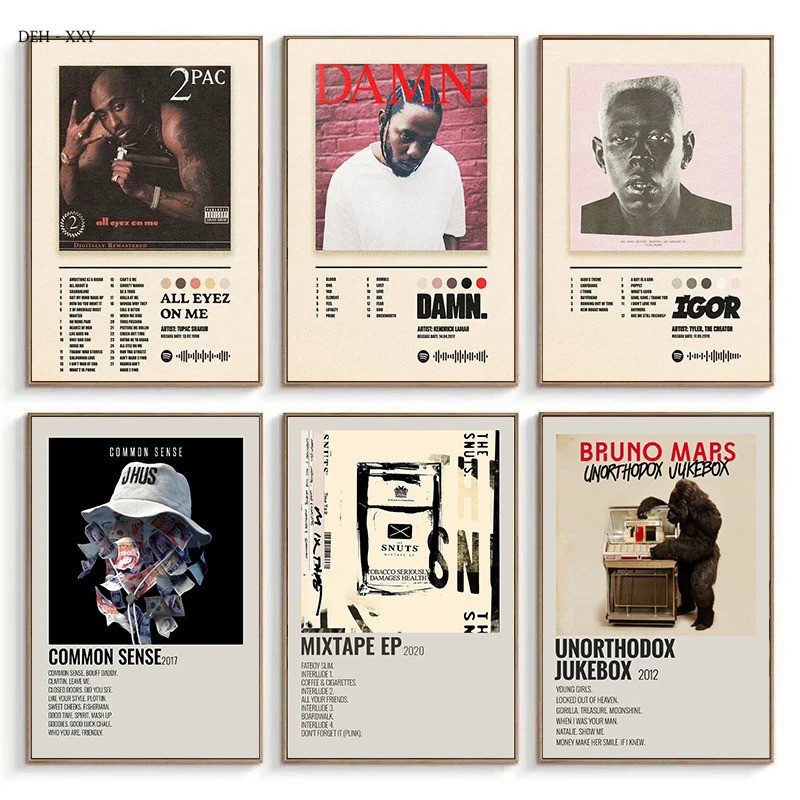 อัลบั้มเพลงครอบคลุมโปสเตอร์ Rapper 2Pac Hiphop นักร้องอัลบั้มครอบคลุมผ้าใบภาพวาด Wall Art ภาพตกแต่งห