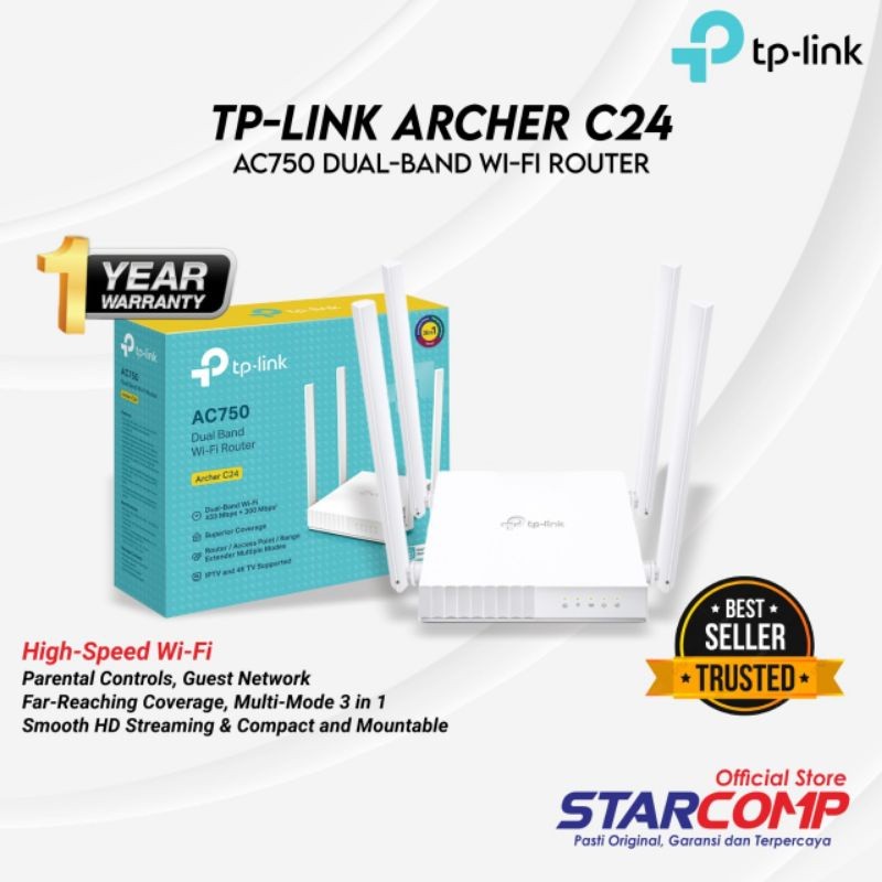 TP-Link Archer C24 AC750 เราเตอร์ไร้สายดูอัลแบนด์ เราเตอร์ TP Link