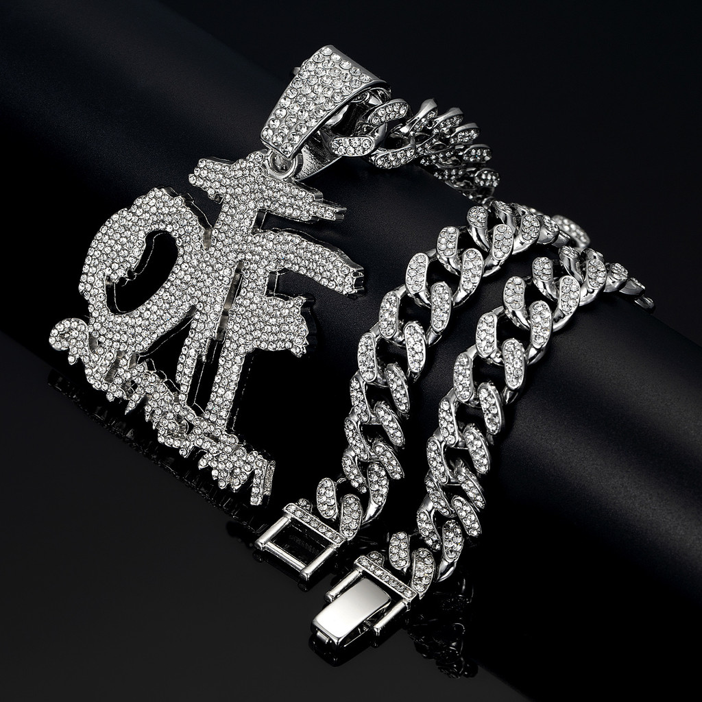 แฟชั่นขายร้อน OTF จี้ตัวอักษรโลหะผสมเพชรเต็มสร้อยคอคิวบา Hip Hop Rap บุคลิกภาพเครื่องประดับ
