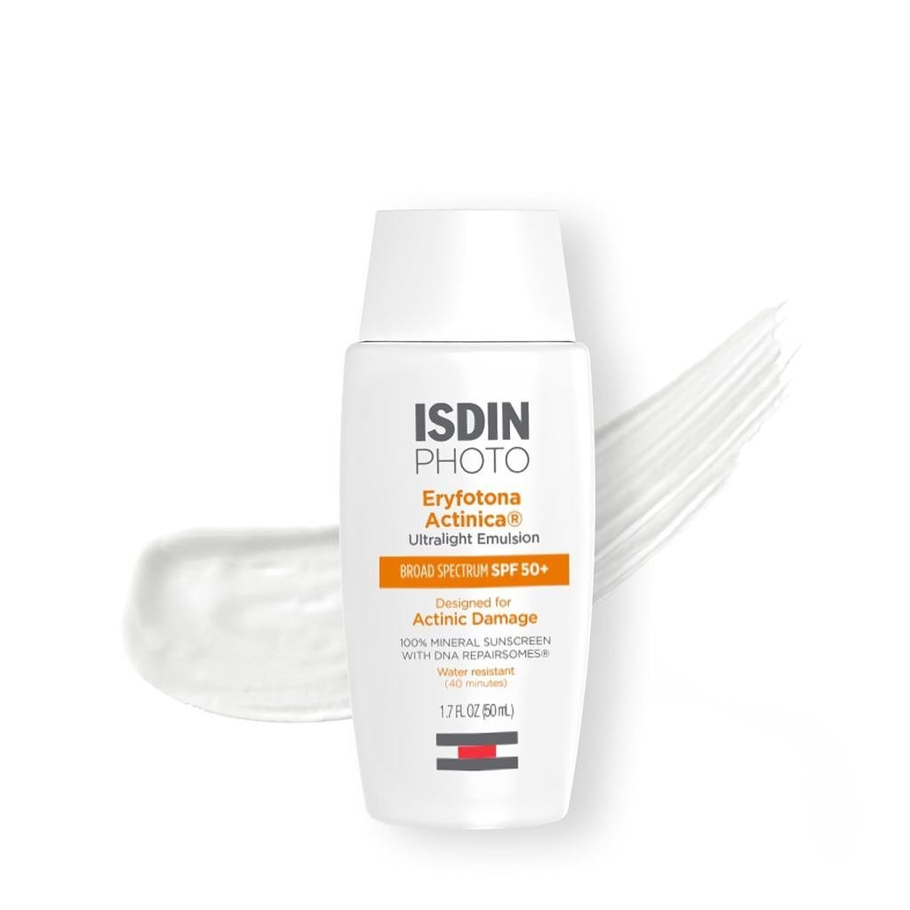 ISDIN Eryfotona Actinica Mineral Face Sunscreen SPF 50+, ไม่มีไวท์แคสต์ | ตัวกรอง UV แร่ 100%, สังกะ