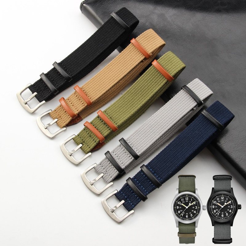 สายนาฬิกาไนลอน NATO เหมาะสําหรับ Hamilton Khaki Wild Retro Military Watch สายหนังแท้ 20 22MM