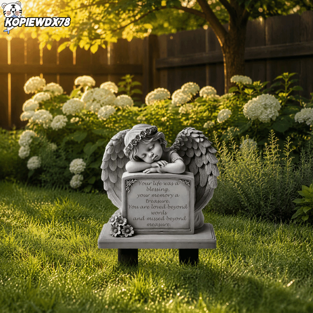 KOPIEWDX78MN Angel Tombstone Plaque, Human Memorial Grey Garden รูปปั้น, Graceful Garden ตกแต่ง 5.11