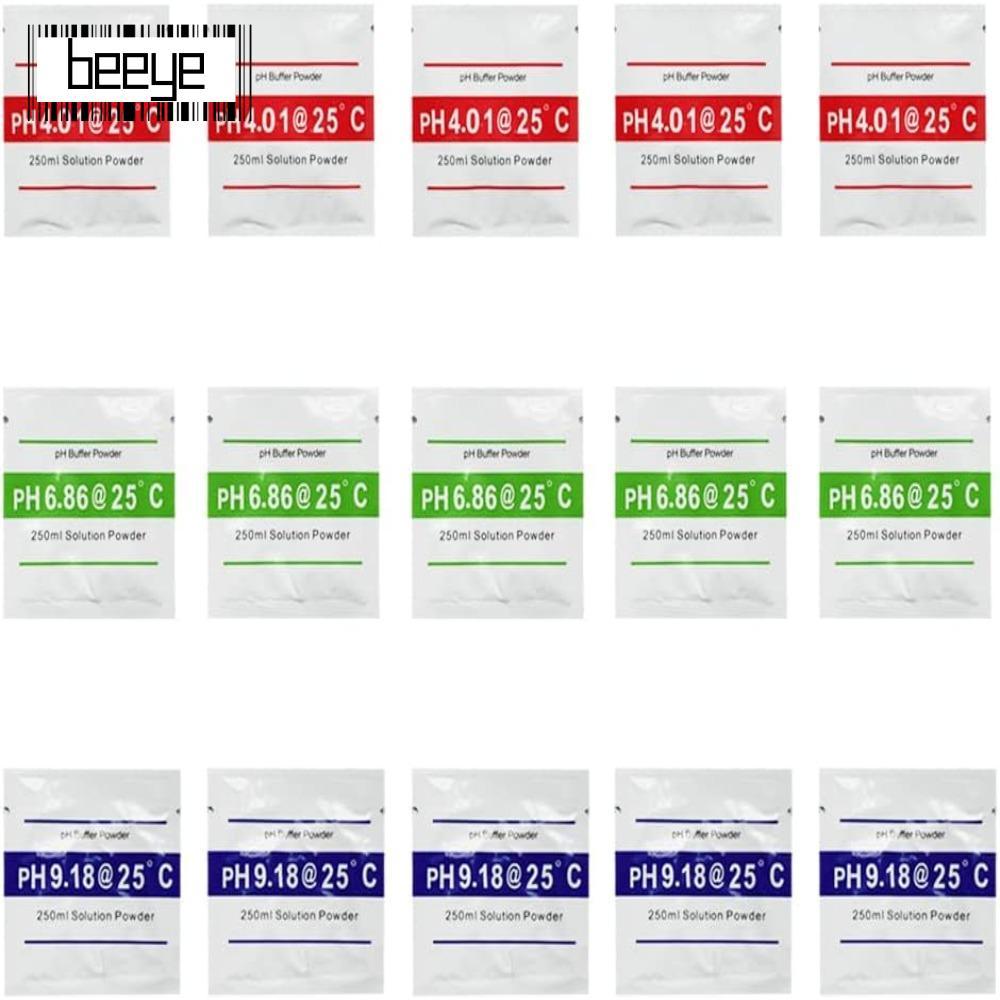 BEEYE 15 ชิ้น PH Meter Calibration Solution Powder, Point 3 ประเภท PH 9.18 PH Buffer Solution Powder
