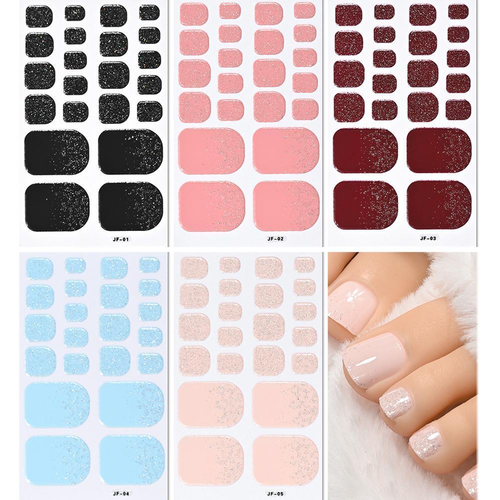 22 นิ้ว Toe Nail Stickerl Glitter สีทึบกึ่งถาวรเล็บ Wraps Toenail ยาวคลุมทั้งหมด O9j2
