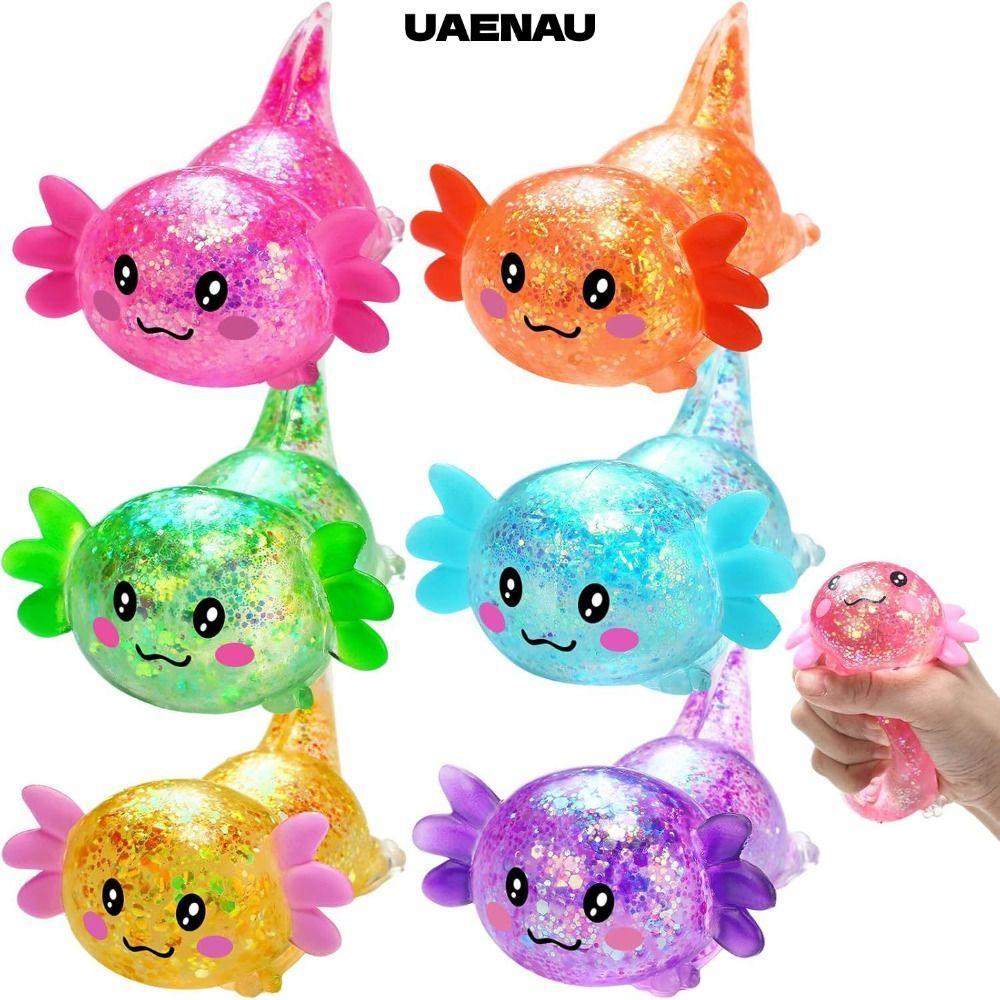 UAENAU Squishy Stress Glitter, รูปร่างน่ารัก Glitter Axolotl Squishy ของเล่น, Sugar Filled Soothing 