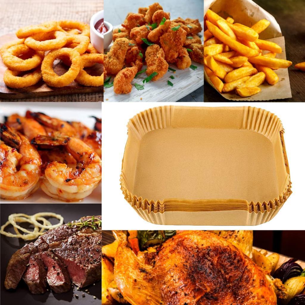 แผ่นกระดาษแบบใช้แล้วทิ้ง Air Fryer – แผ่นอบดูดซับน้ํามันทรงสี่เหลี่ยม/กลม, กระดาษซิลิโคนแบบไม่ติดขนาด 50/100 ชิ้นสําหรับเตาอบไมโครเวฟ