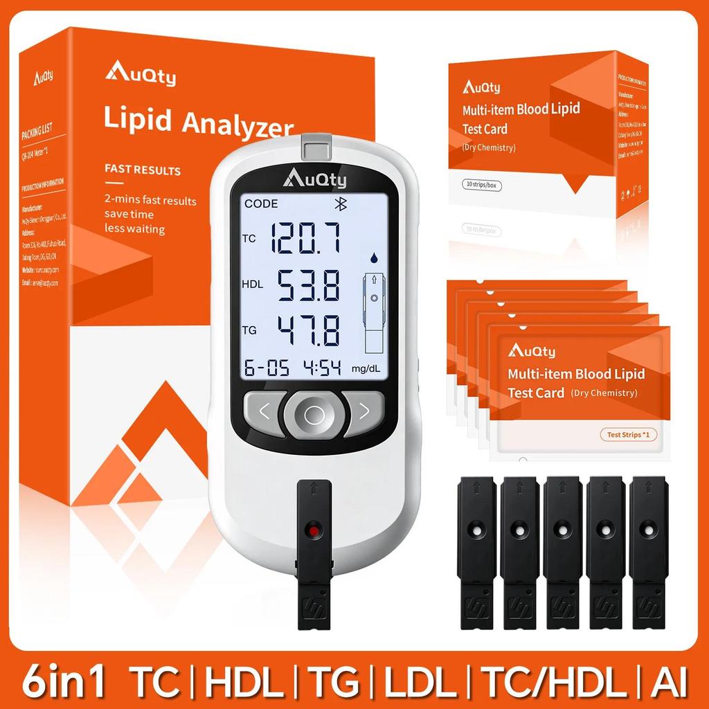 【QJ】เครื่องตรวจวัดไขมันในเลือด 6 in 1 สำหรับ TC คอเลสเตอรอลรวม TG ไตรกลีเซอไรด์ HDL LDL ดัชนีแอเธอโร