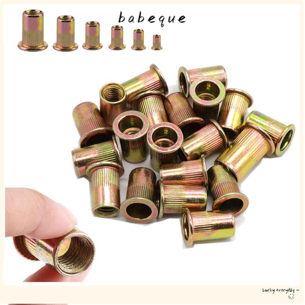 BABEQUE 10 ชิ้นเหล็กคาร์บอน Rivnut, ชุดเครื่องมือใส่ Nutsert หมวกแบนหัว Rivnut, M3 M4 M5 M6 M8 M10 M12 Metalworking อุปกรณ์เสริมเกลียว Rivet Nut บ้าน DIY