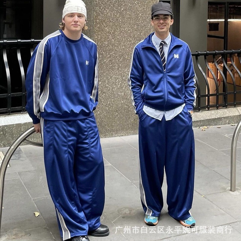 S558 NEEDLES Track SportsSuit Heoni拉链外套条纹带长裤กีฬา