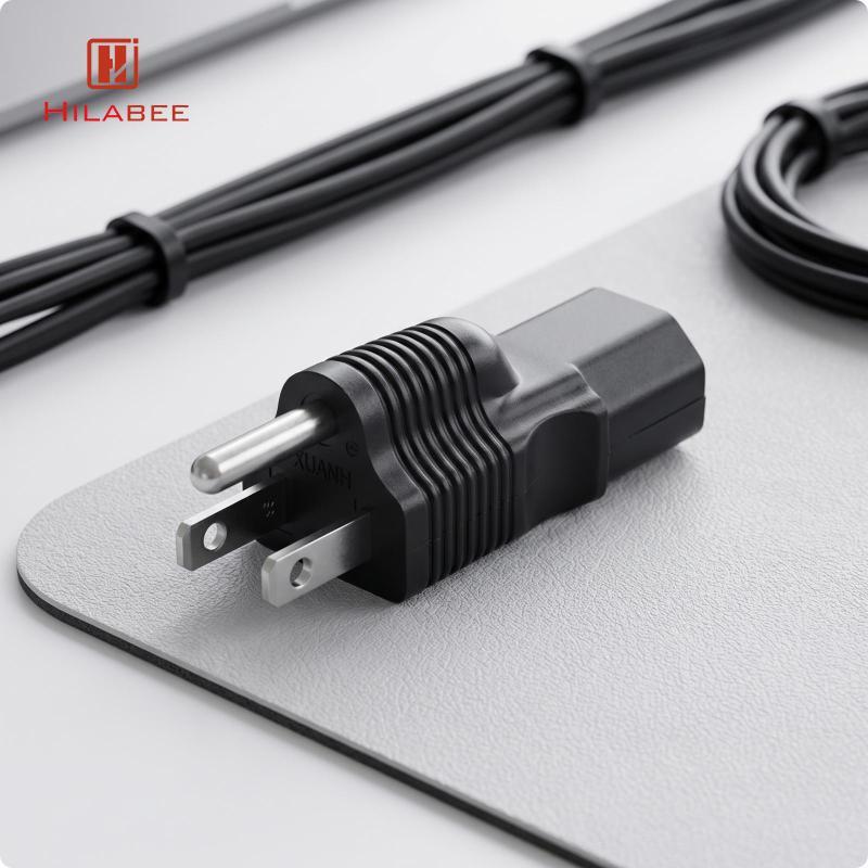 HILABEE NEMA 5-15P ถึง C13 Power Adapter สีดํา NEMA 5-15P ถึง C13 อะแดปเตอร์สารหน่วงไฟทนความร้อนสําห