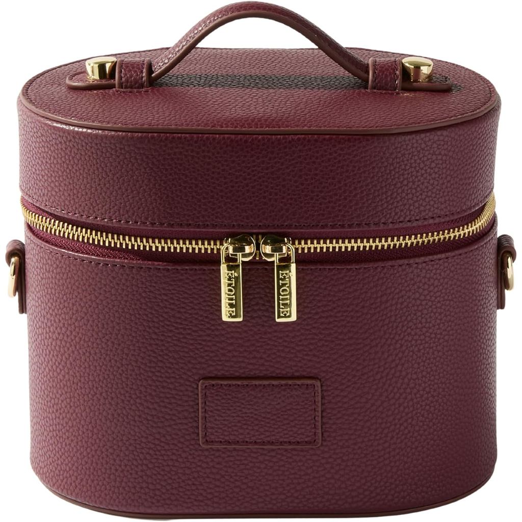 ETOILE - Oval Toiletry Case Burgundy - Travel Makeup Bag Organizer พร้อมสายคล้องไหล่และ Divider แบบถ