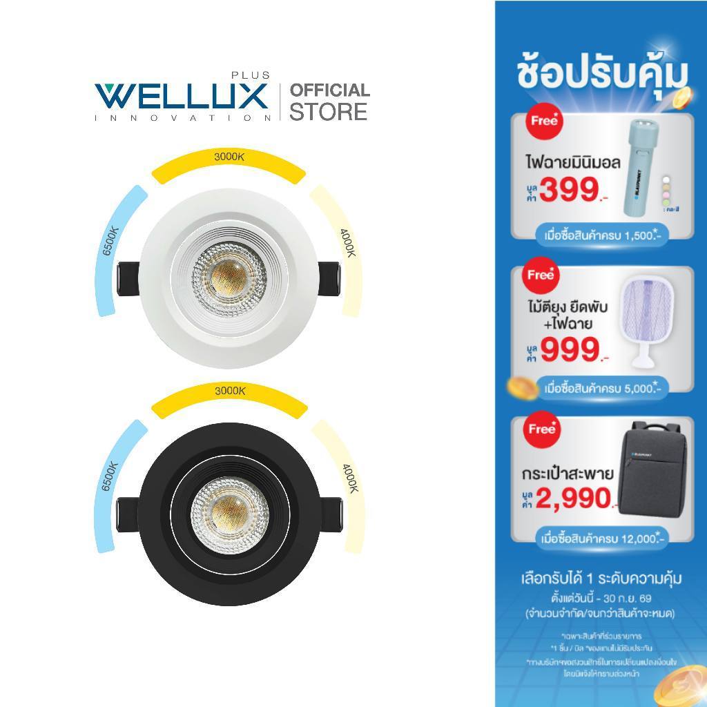 WELLUX โคมไฟดาวน์ไลท์ 7W เลือกได้ 3 แสง Daylight / Warm White / Cool White มอก.1955-2551