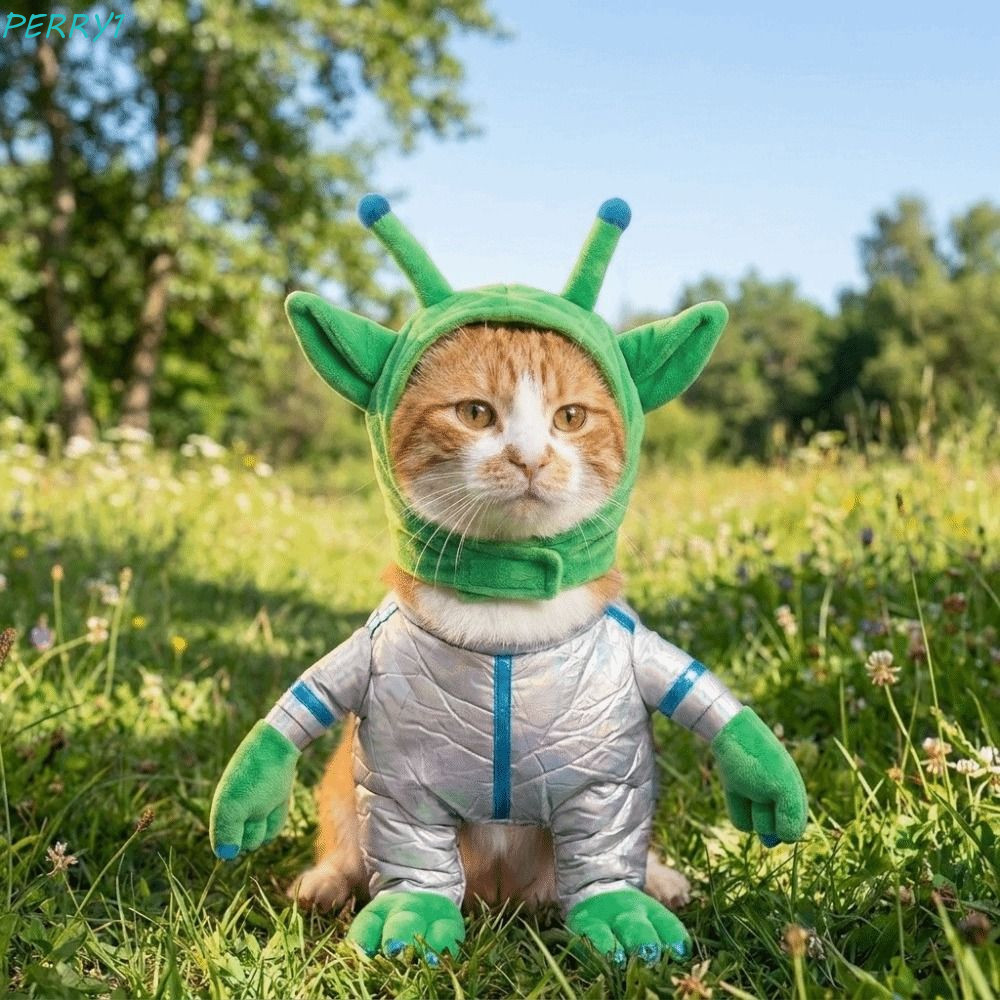 PERRY Alien Pet Costume, Soft Plush Hands and Feet Pet Alien Transformation Outfit, Adjustable Warm 