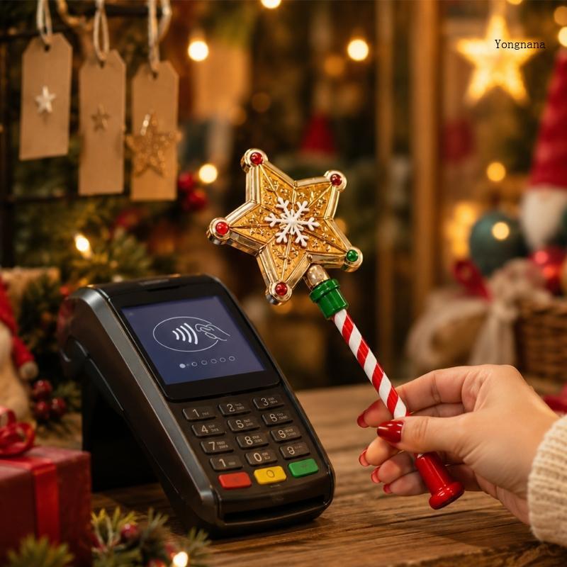 CH* 3D Contactless Card Holder Wand พร้อมธีมคริสต์มาสปกปิด 1-Card Storage Slot และวันหยุดมือถือตามฤด