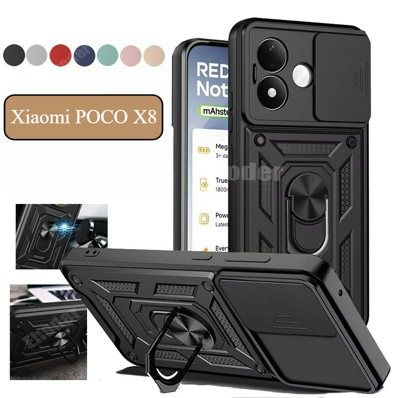 ปลอกสําหรับ Xiaomi POCO X8 5G 4G 2026 เคสโทรศัพท์สไลด์กล้องเลนส์ป้องกันสําหรับ Mi PocoX8 X8Pro เกราะโทรศัพท์แม่เหล็กผู้ถือรถ