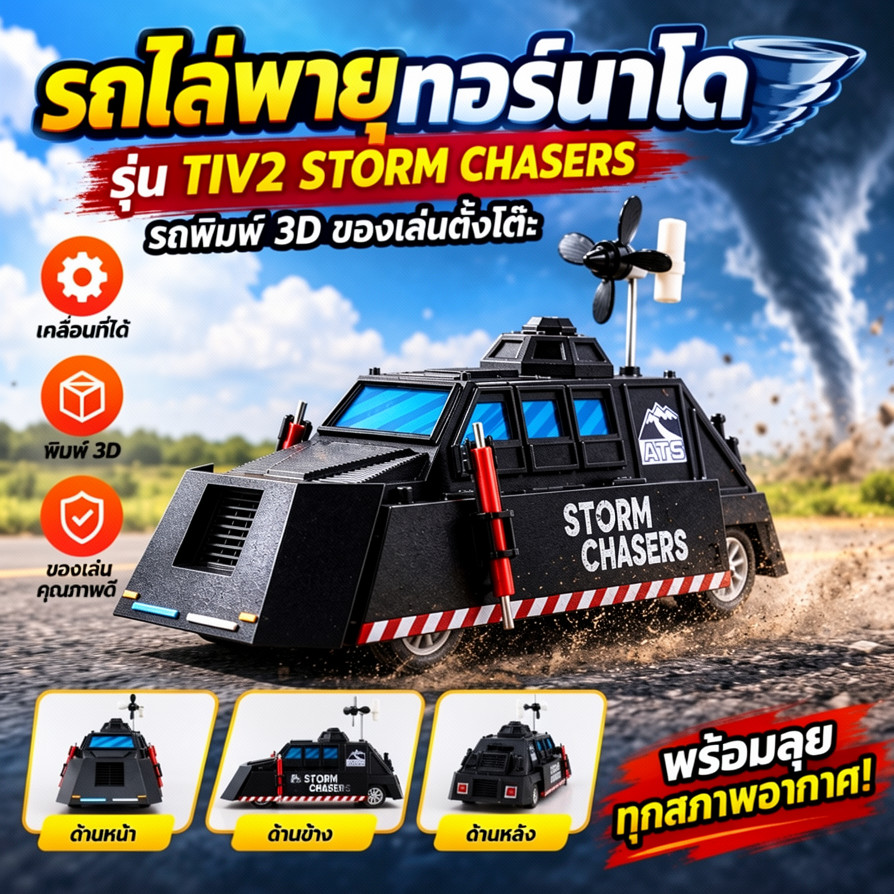 รถการพิมพ์ 3D Delta Force TIV2 Storm Chasers Tornado Intercept รถพิมพ์ 3D ของเล่นตั้งโต๊ะ เคลื่อนที่ได้