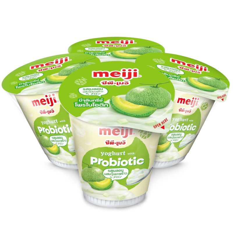 เมจิโยเกิร์ตรสเมลอนผสมวุ้นมะพร้าว 135กรัม แพค 4 Meiji Melon Flavoured Yoghurt with Nata De Coco 135g. Pack 4