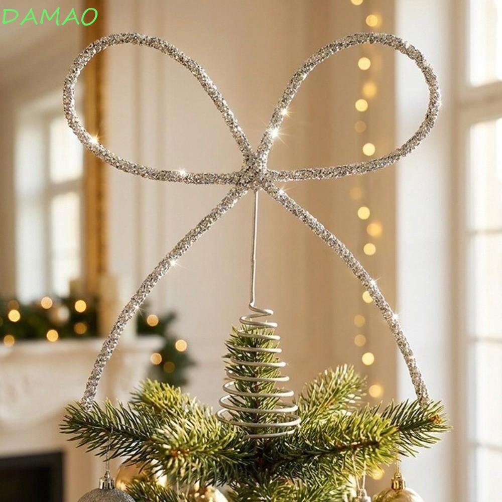 DAMAO ต้นคริสต์มาส Topper, Glitter Bow Shaped Bow Tree Topper, Sparkling Luxury โลหะเครื่องประดับต้น