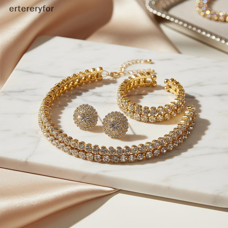 [ertereryfor] 1/3 ชิ้นประกายคริสตัล Rhinestone ชุดเครื่องประดับ Nelace ต่างหูกําไลข้อมือเหมาะสําหรับ