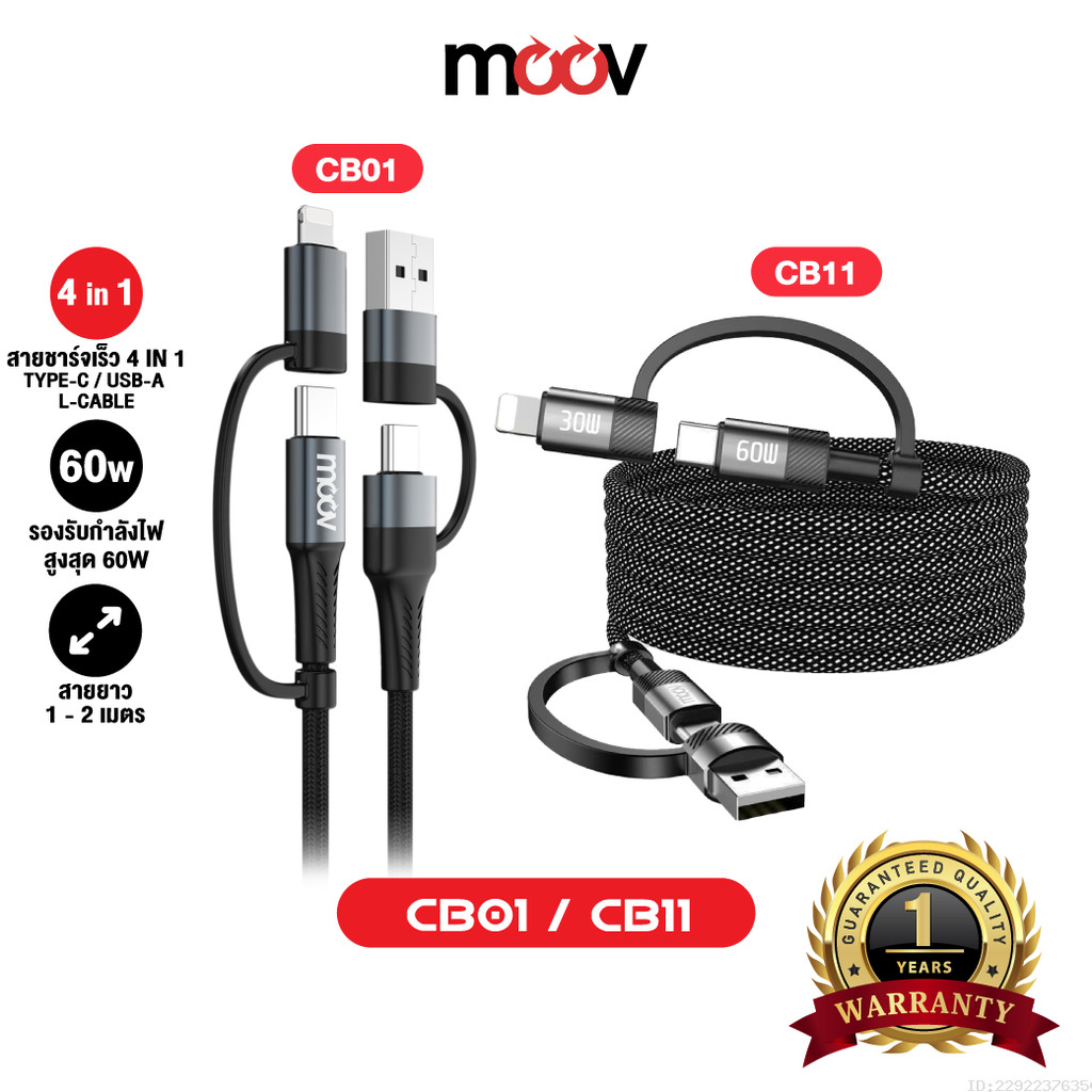 [ส่งไว] Moov CB01 / CB11 สายชาร์จเร็ว 4 in 1 PD 60W USB C หัวแปลง USB to Type C Adapter ตัวแปลง Type