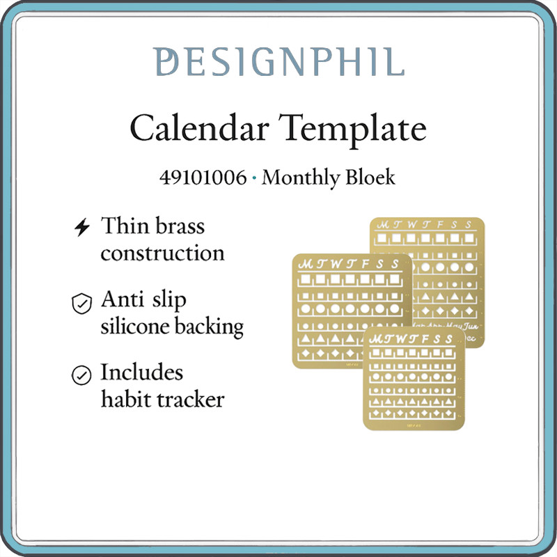 Midori Brass Calendar Template Stencil – Thin 0.3 mm Monthly Block & Habit Tracker for Planners / Bullet Journals, Anti Slip Backing – Sizes S | M | L (49099006 / 49100006 / 49101006)