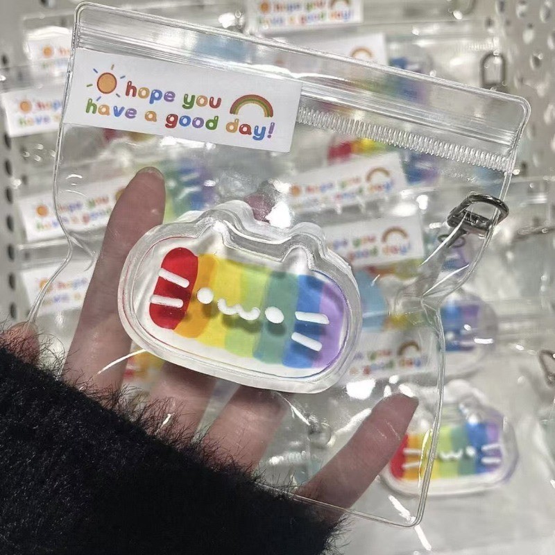 สกุชชี่ชีสแมวสายรุ้งของเล่นเมือกคลายเครียดน่ารักสําหรับเด็กและนักเรียน