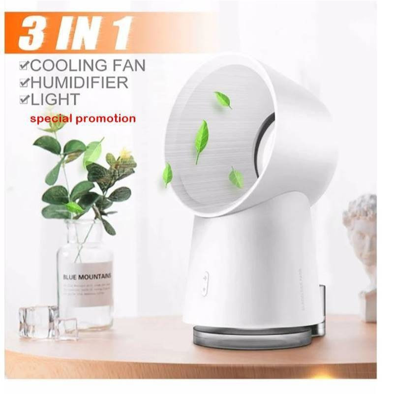 READY STOCK3 in 1 ni พัดลมระบายความร้อน Bladeless พัดลมตั้งโต๊ะพร้อม st Hudifier LED LightHT99 PGW0