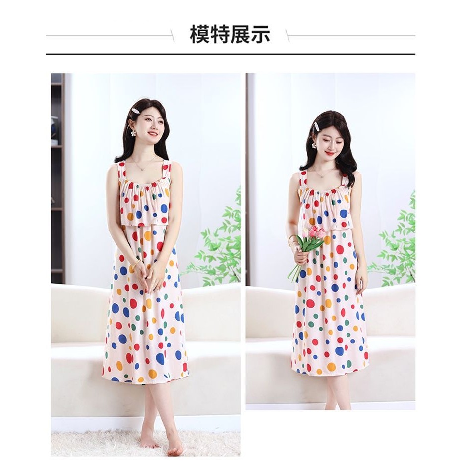 ชุดนอนขนาดใหญ่ แบบใหม่จากผ้าฝ้ายผสมผ้าไหม มีรายละเอียดระบาย ใส่ได้ทั้งวันและคืน ราคา ถูกที่สุด ดีลบีเคเค แกลเลอรีภาพที่ 2