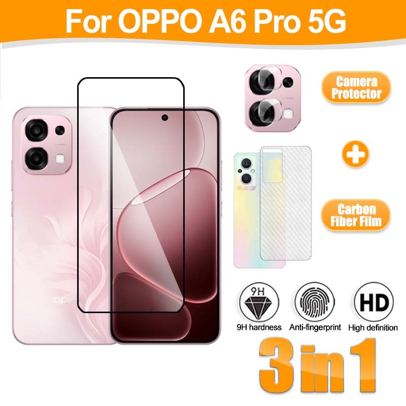 3 IN 1 ฟิล์มกระจกนิรภัยสําหรับ OPPO A6 Pro A6x A6t A5 Pro A5i Pro A5x 5G 4G ป้องกันหน้าจอและป้องกันกล้องและฟิล์มด้านหลัง